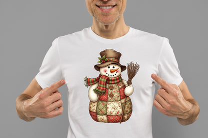 Vintage Patchwork Snowman Christmas Broom PNG