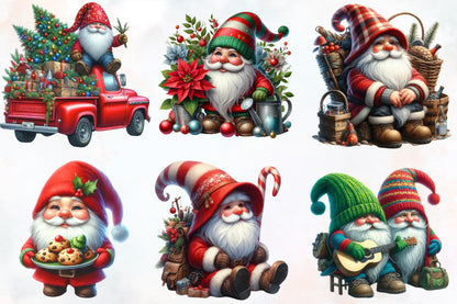 14 Christmas Gnomes PNG Clipart Bundle Watercolor Holiday Gnome Sublimation
