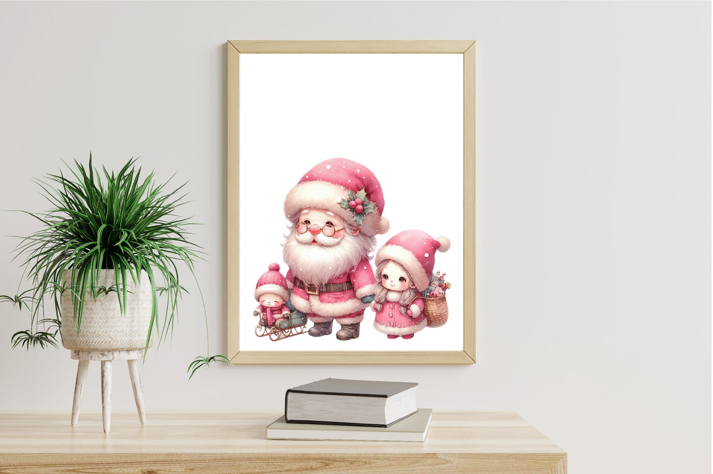 28 Christmas Pink Santa PNG Cute Pink Santa Claus Clipart
