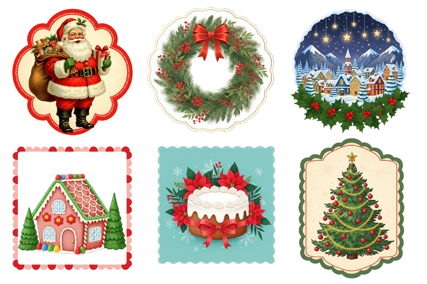 Christmas Frames Clipart PNG Bundle | Watercolor Festive Christmas Frame Clipart | Holiday Border Sublimation PNG