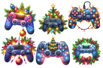 Christmas Gaming Controllers Clipart PNG Bundle | Watercolor Festive Game Controller Clipart | Gamer Christmas Sublimation PNG