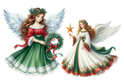 Christmas Angels Clipart PNG Bundle | Watercolor Heavenly Christmas Angel Clipart | Holiday Angel PNG