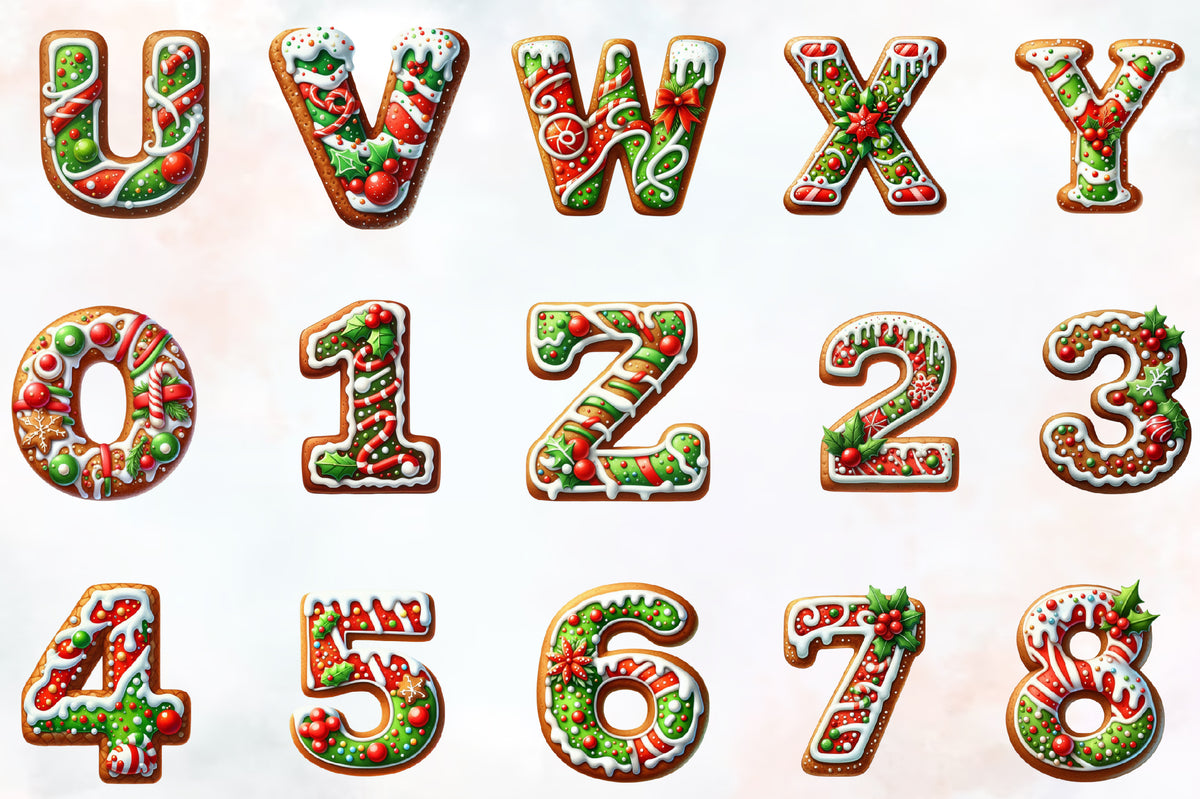 36 Christmas Gingerbread Alphabet PNG Clipart Bundle Holiday Cookie Letters