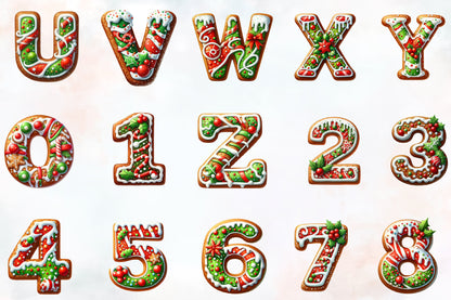 36 Christmas Gingerbread Alphabet PNG Clipart Bundle Holiday Cookie Letters