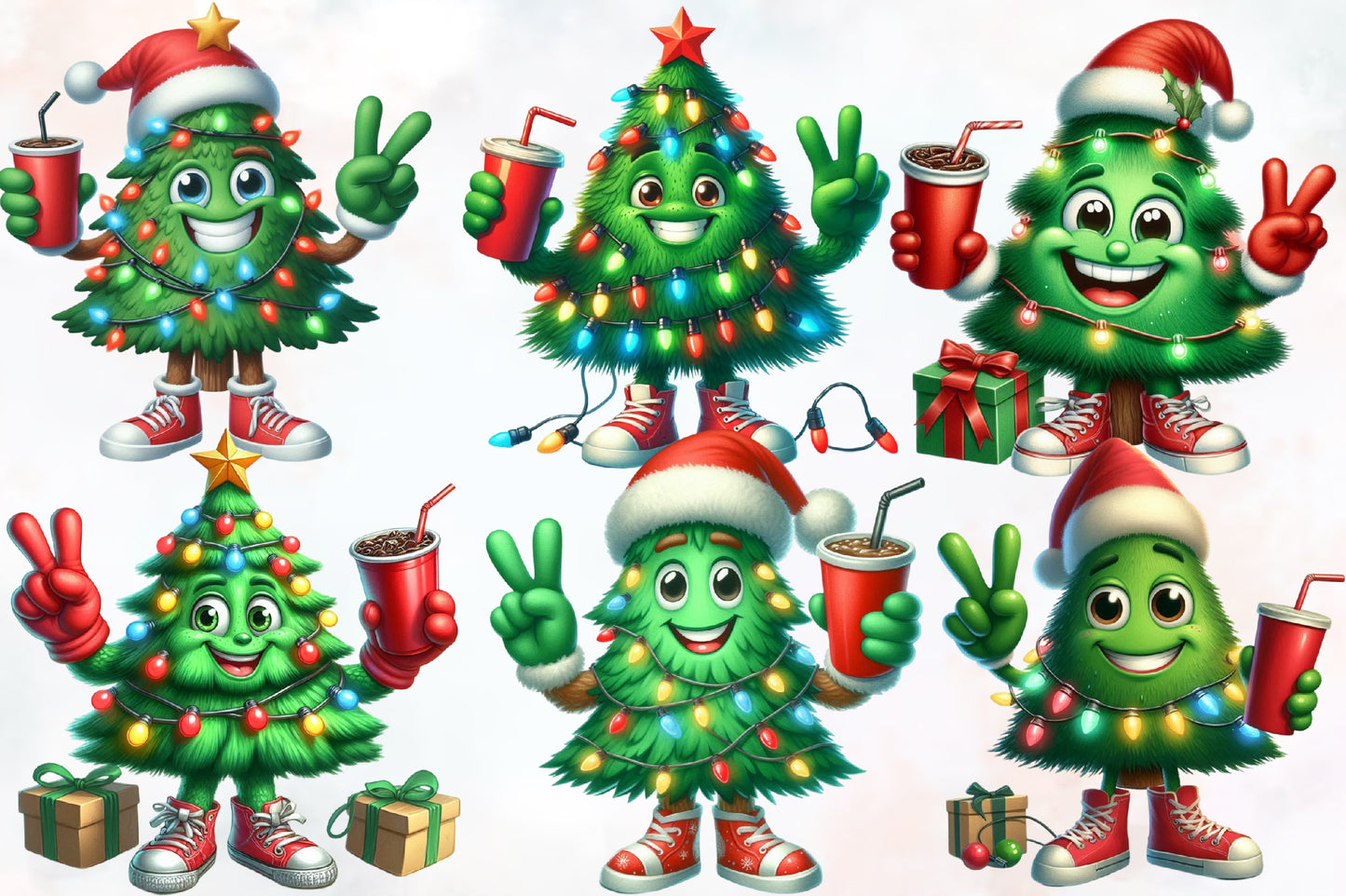 Watercolor Christmas Tree Clipart PNG Bundle | Cute Christmas Tree Holiday Designs