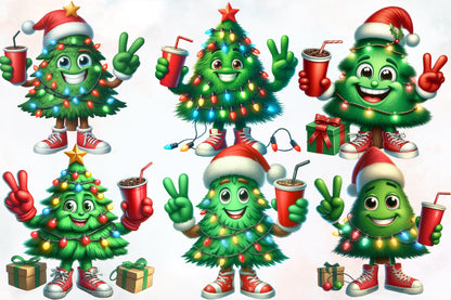 Watercolor Christmas Tree Clipart PNG Bundle | Cute Christmas Tree Holiday Designs