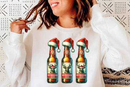 Christmas Reindeer Beer Bottle PNG Santa Hat Holiday Vintage Christmas Clipart