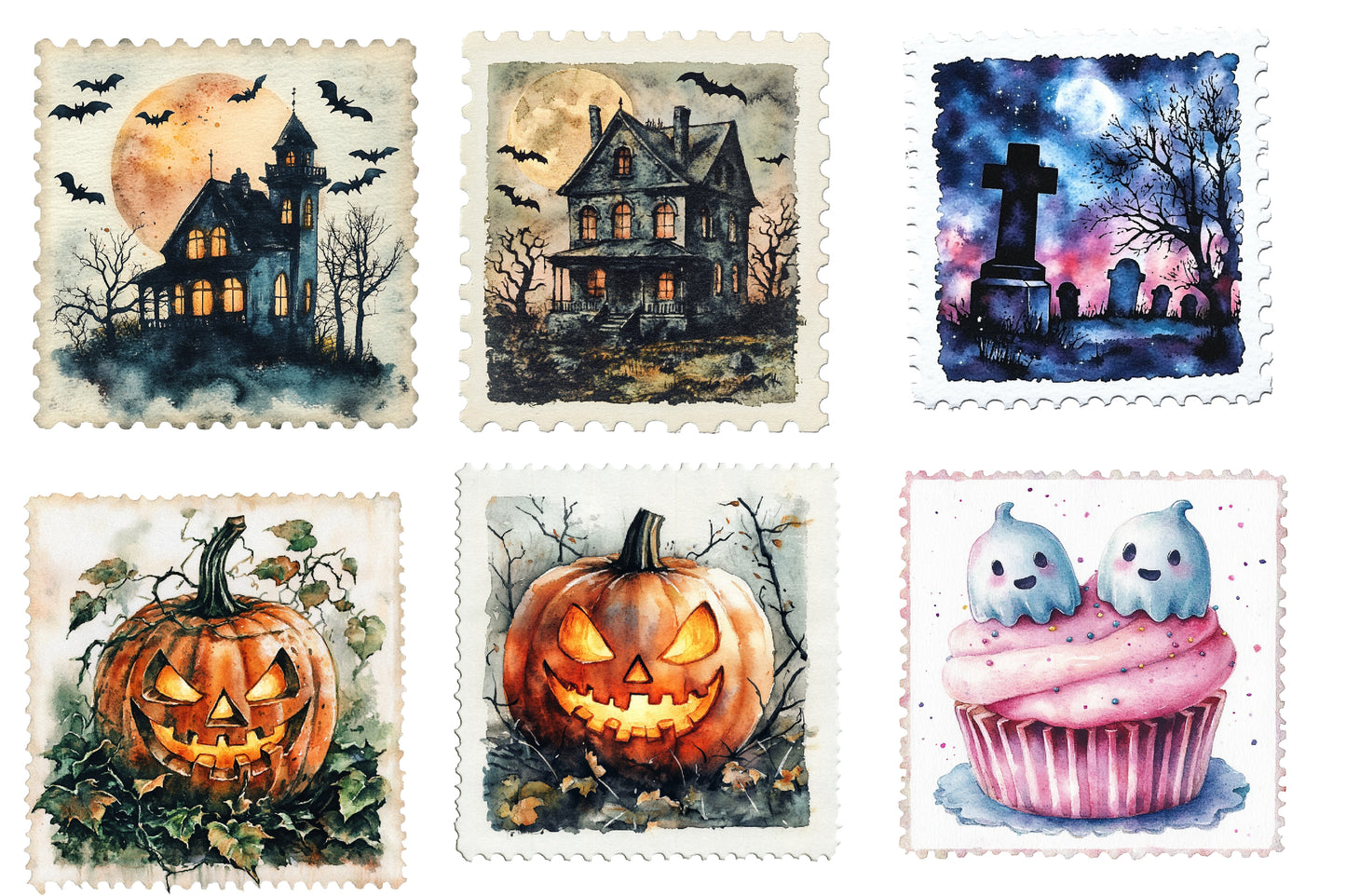 Halloween Postage Stamp Clipart PNG | Vintage Halloween Stamps, Spooky Postage Stamp Digital Art,