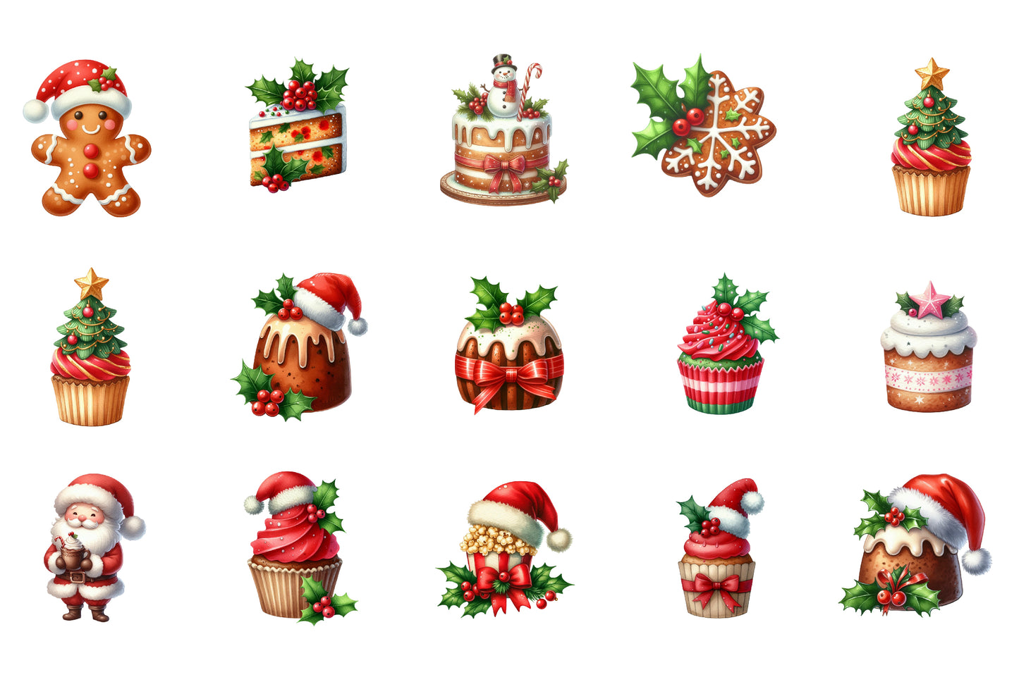 Christmas Sweet Food Watercolor Clipart PNG Bundle | Christmas Baking PNG | Gingerbread Cookie Sublimation
