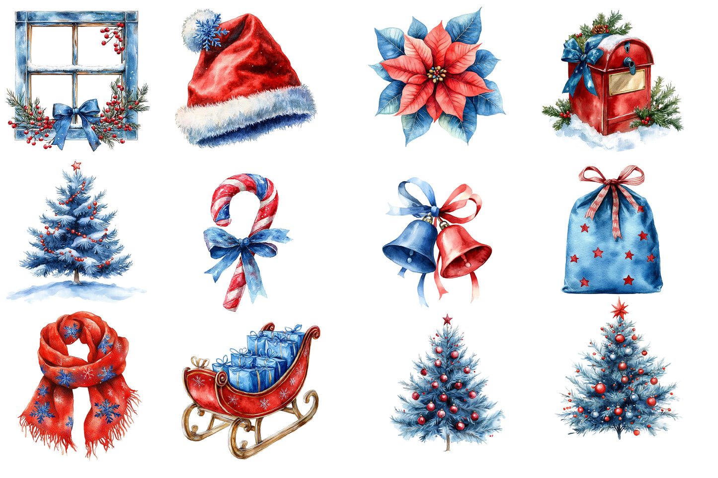 Christmas Village Clipart PNG Bundle | Scandinavian Winter Christmas Watercolor | Holiday Sublimation