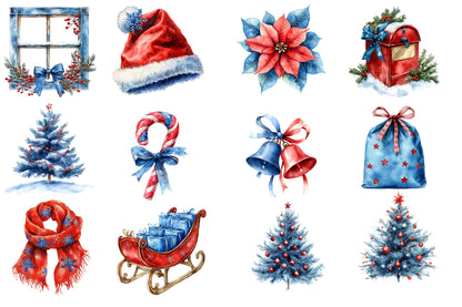 Christmas Village Clipart PNG Bundle | Scandinavian Winter Christmas Watercolor | Holiday Sublimation