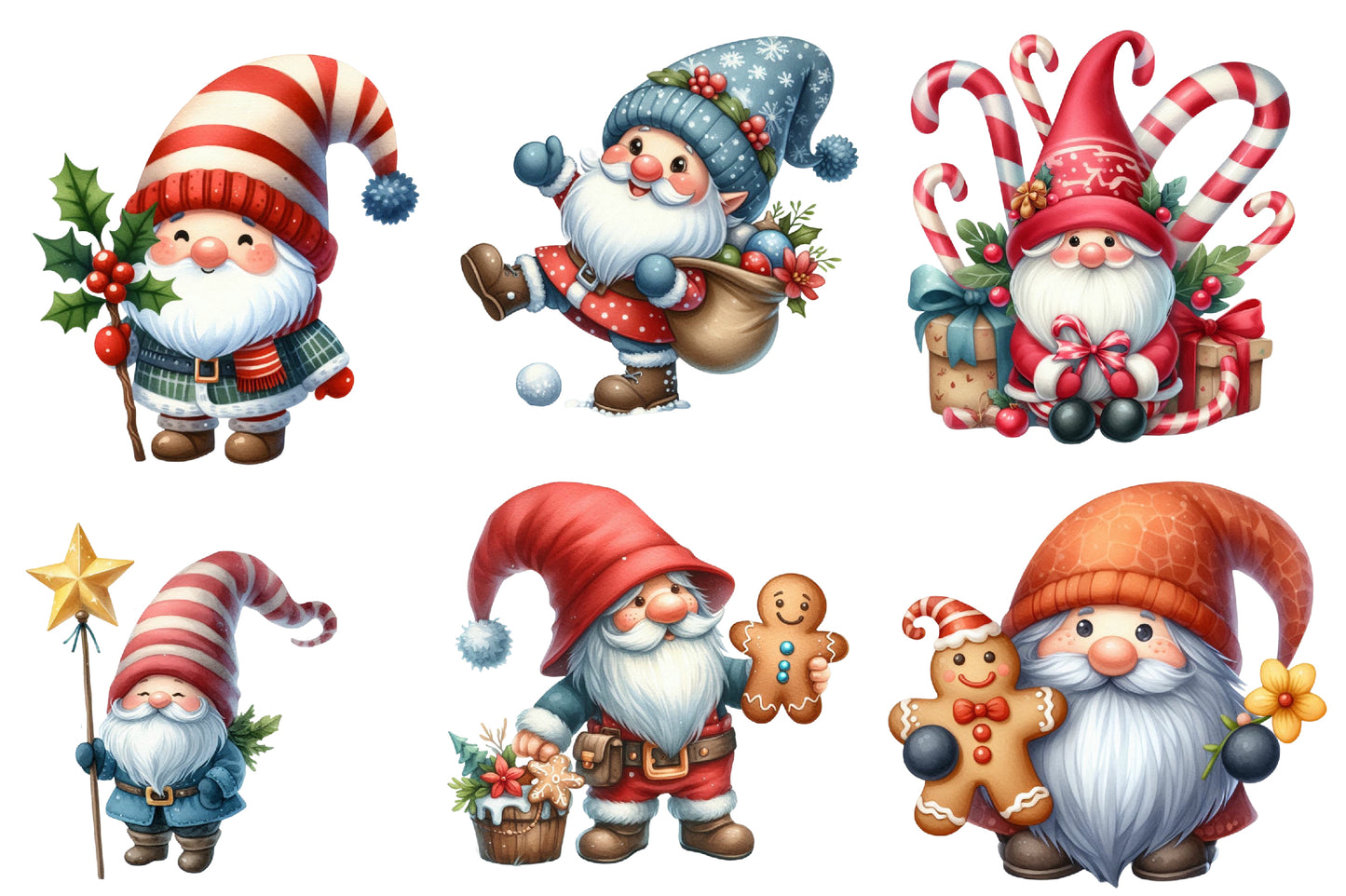 Christmas Gnome Clipart PNG Bundle | Cute Santa Gnomes, Nordic Gnomes, Christmas Gifts, Candy Canes & Holiday Decorations