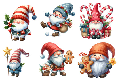 Christmas Gnome Clipart PNG Bundle | Cute Santa Gnomes, Nordic Gnomes, Christmas Gifts, Candy Canes & Holiday Decorations