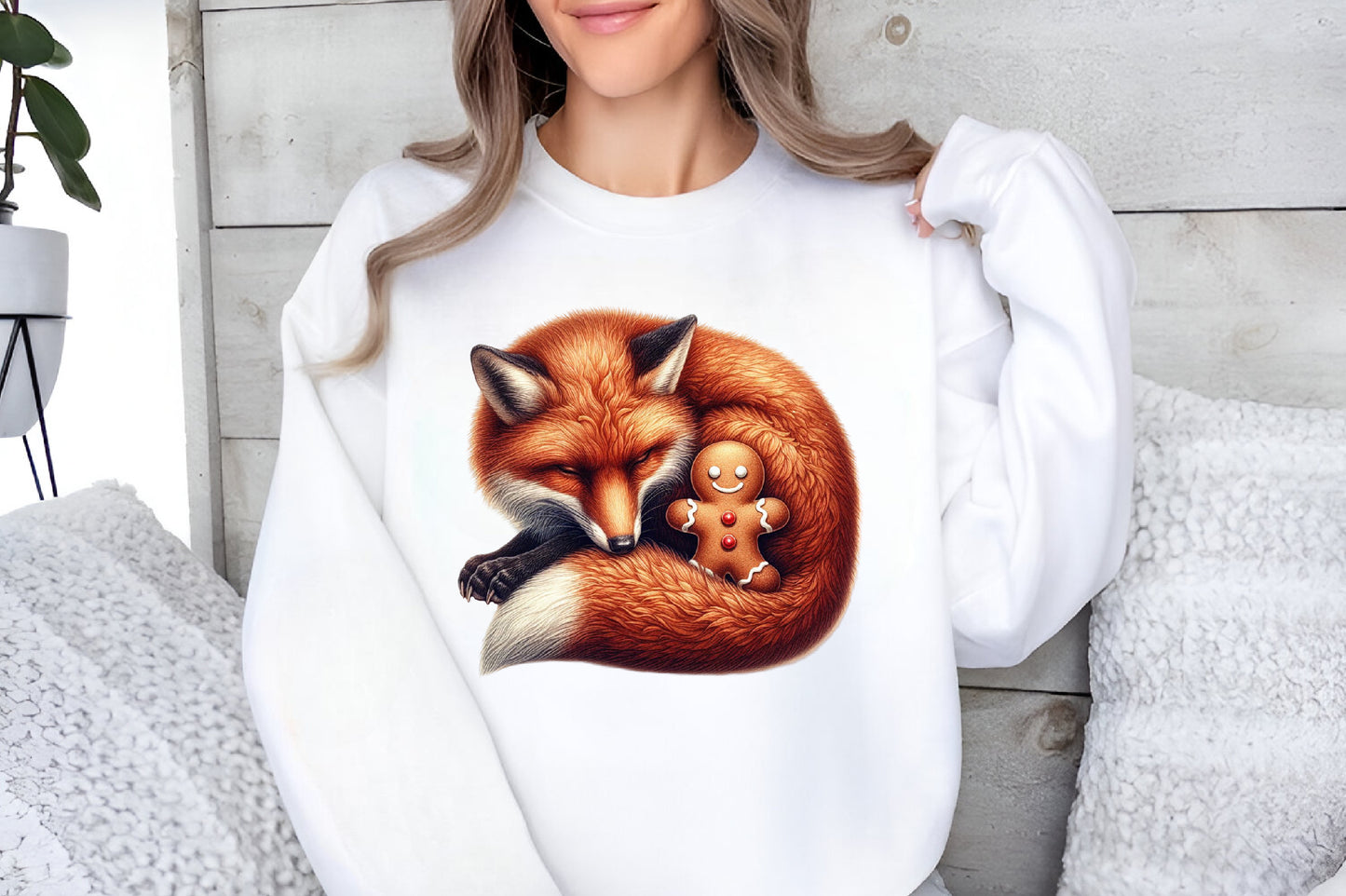 Christmas Fox with Gingerbread Cookie PNG Watercolor Clipart