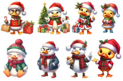 25 Watercolor Christmas Duck PNG Bundle Cute Holiday Duck Clipart