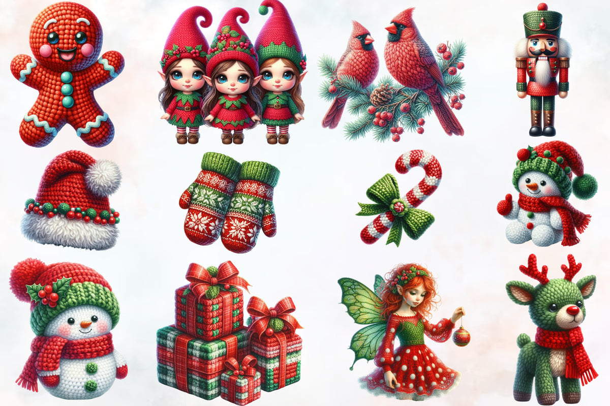 Watercolor Christmas Crochet PNG Bundle 40 Cozy Holiday Designs