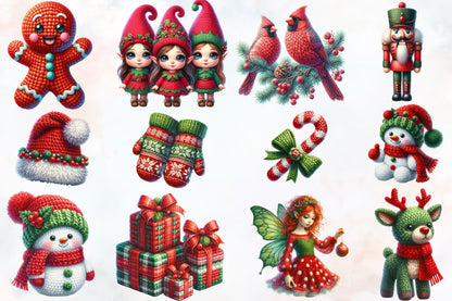 Watercolor Christmas Crochet PNG Bundle 40 Cozy Holiday Designs