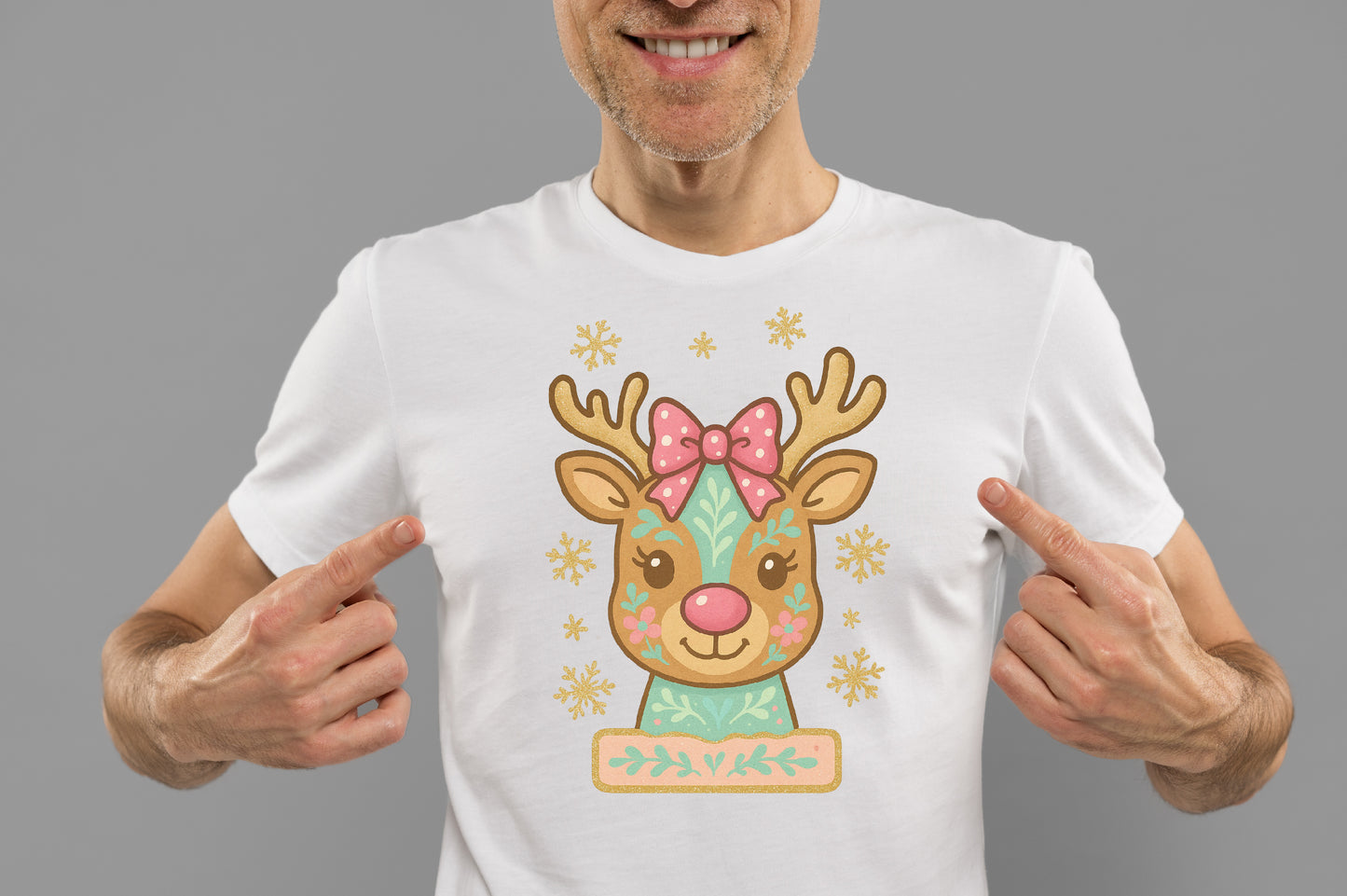 Cute Pastel Christmas Reindeer PNG Sublimation Design