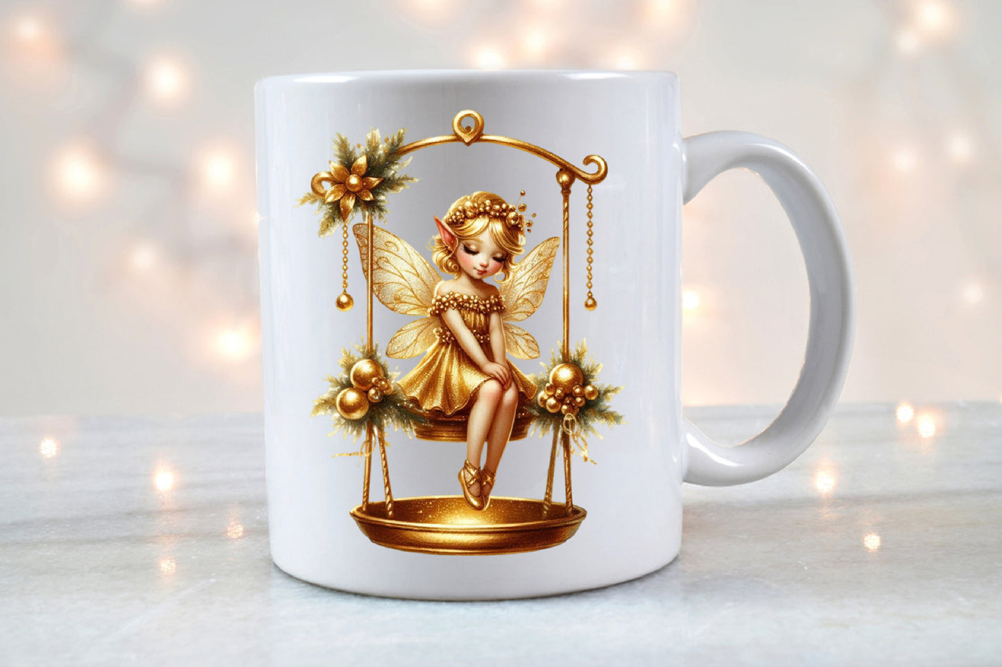 Christmas Gold Fairy Swing PNG Bundle | Watercolor Golden Fairy Swing, Christmas Fairy Girl & Magical Holiday Clipart