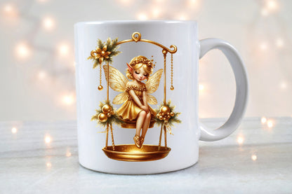 Christmas Gold Fairy Swing PNG Bundle | Watercolor Golden Fairy Swing, Christmas Fairy Girl & Magical Holiday Clipart