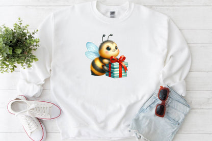 25 Watercolor Christmas Bee Sitting PNG Cute Holiday Bee Clipart