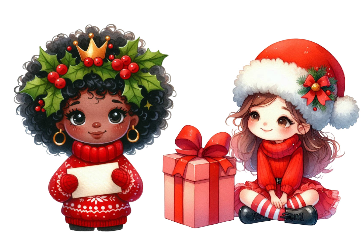 Christmas Black Girl Clipart PNG Bundle | Black Christmas Girls, Santa Hats, Holiday Dresses & Festive Winter Clipart