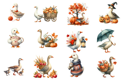 Fall Halloween Goose PNG Bundle | Cute Goose Clipart, Autumn Goose PNG