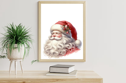 26 Watercolor Santa Claus Head PNG Clipart Bundle Christmas