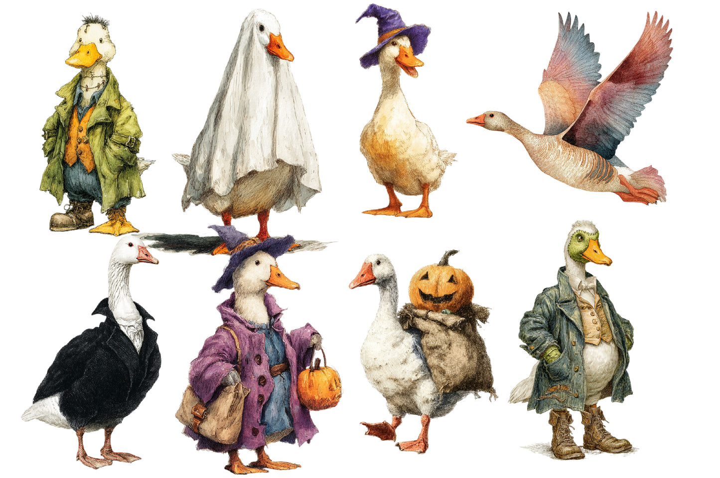 Goose Halloween Clipart PNG Bundle | Halloween Goose PNG, Witch Goose Clipart, Funny Goose Sublimation