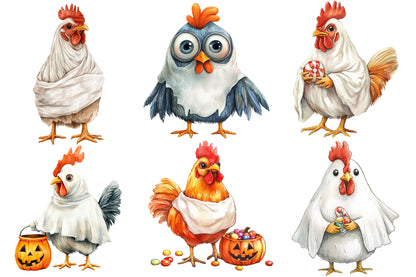 Halloween Rooster Ghost Clipart PNG | Ghost Chicken & Rooster Halloween Clipart, Spooky Farm Animal PNG