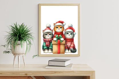 Christmas Cute Cat PNG Clipart Bundle | Watercolor Christmas Cats, Santa Kittens, Gifts & Holiday Cat Designs
