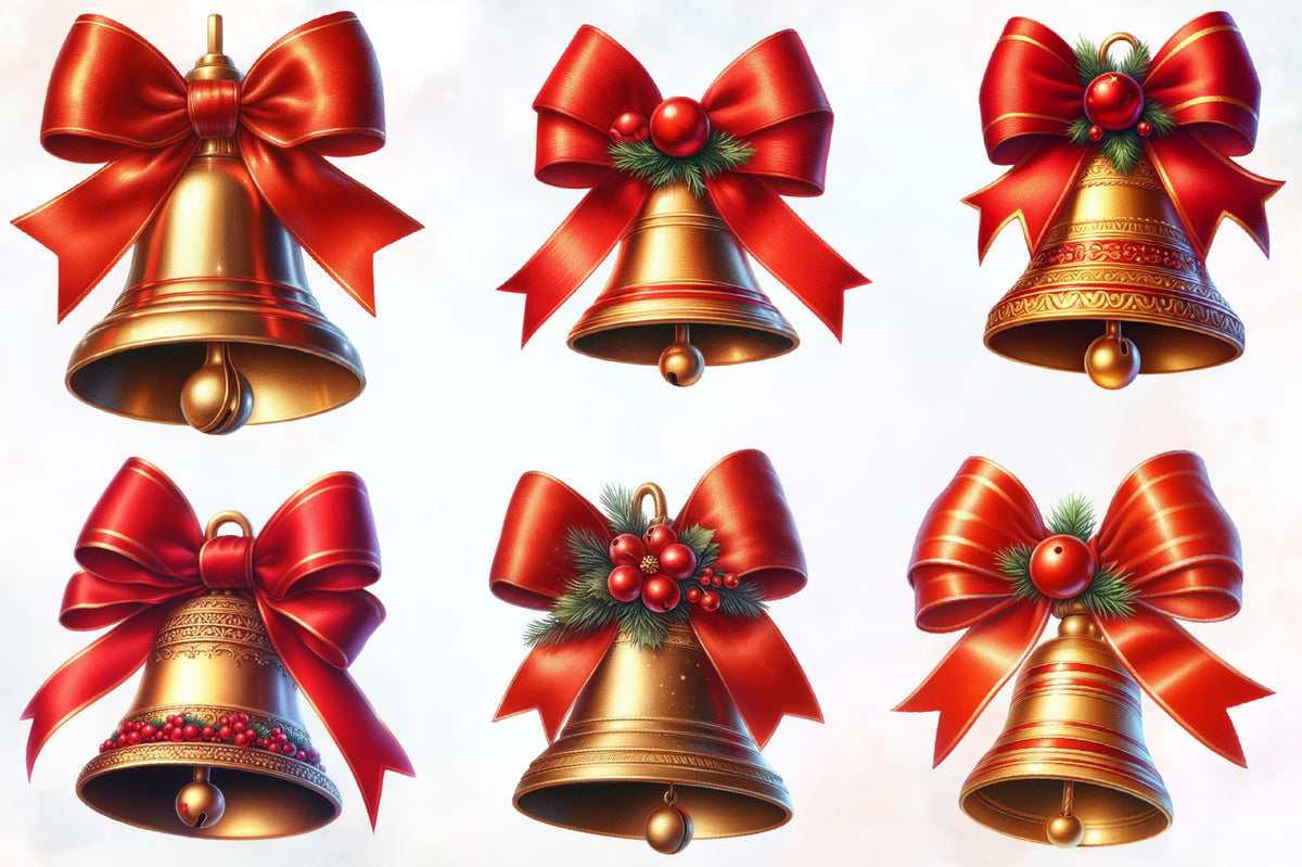 Watercolor Christmas Bells PNG Bundle 20 Festive Holiday Bell Clipart