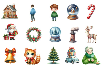 Christmas Family Clipart PNG Bundle | Watercolor Happy Christmas Family Clipart | Holiday Family Sublimation PNG