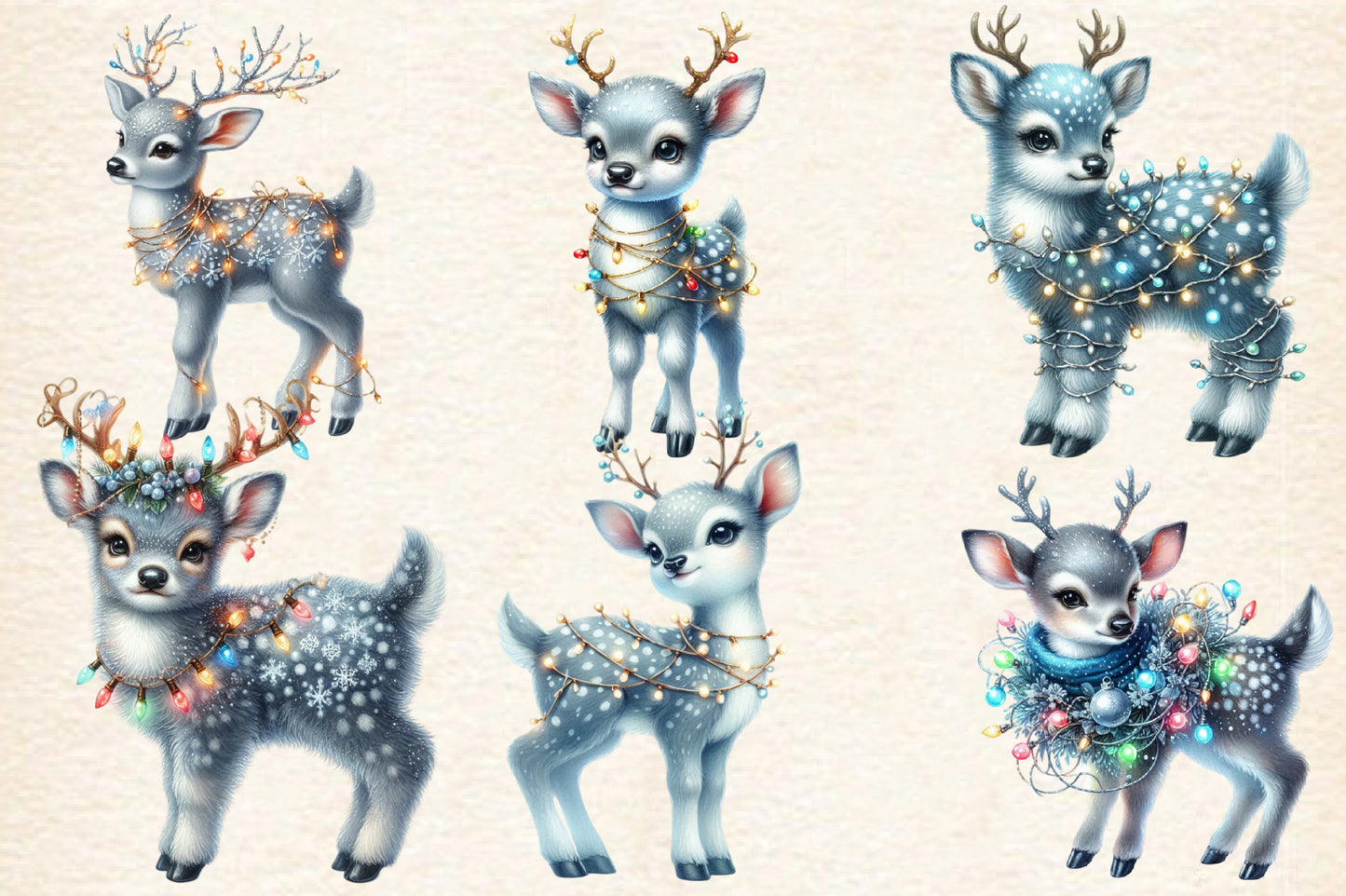23 Christmas Blue Reindeer PNG Bundle Watercolor Winter Deer Clipart