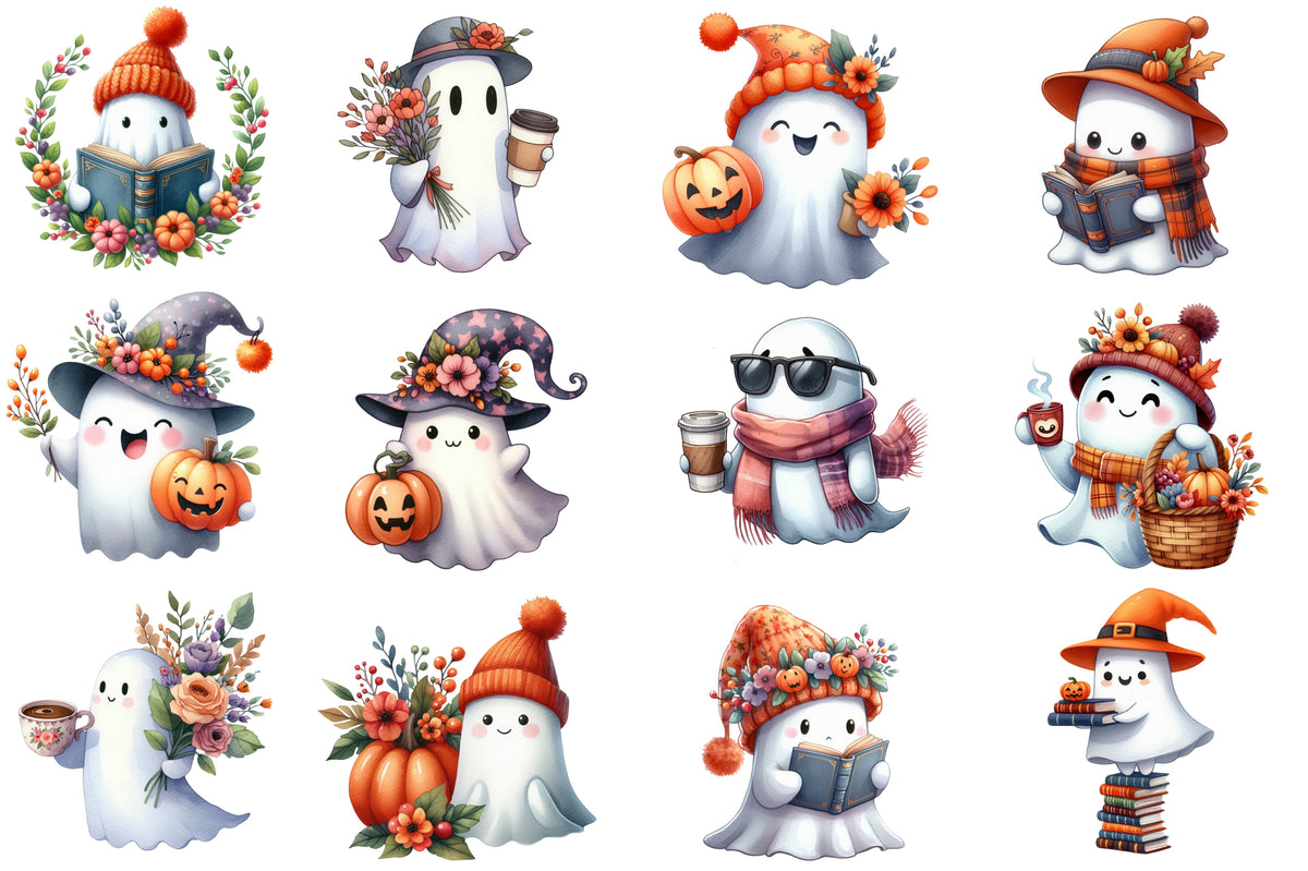 Funny Halloween Ghost Clipart PNG Bundle | Cute Ghost PNG, Kawaii Halloween Ghost, Cozy Fall Ghost, Ghost Sublimation,