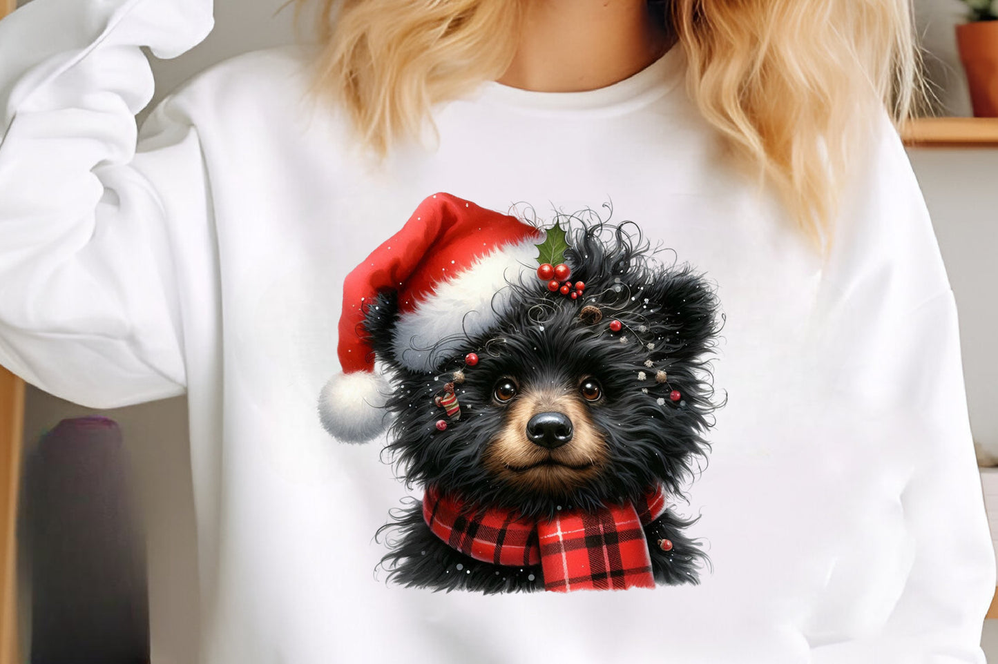 Christmas Bear PNG Clipart Bundle | Watercolor Cute Bear with Santa Hat & Christmas Scarf, Holiday Bear Designs