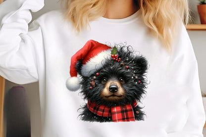 Christmas Bear PNG Clipart Bundle | Watercolor Cute Bear with Santa Hat & Christmas Scarf, Holiday Bear Designs