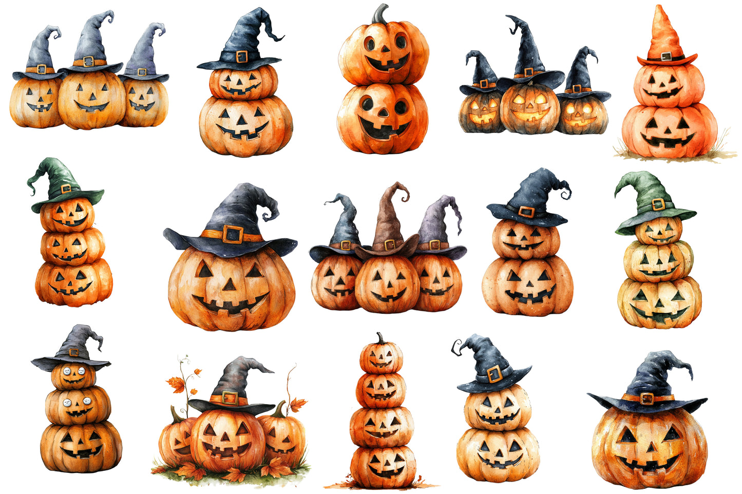 Halloween Pumpkin Clipart PNG | Witch Hat Jack O Lanterns, Halloween Pumpkin Stack Clipart