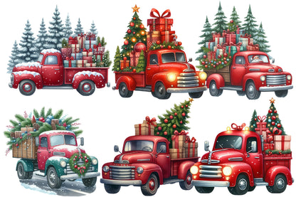 Christmas Truck Tree Clipart PNG Bundle | Watercolor Christmas Truck with Tree Clipart | Rustic Holiday Truck Sublimation PNG