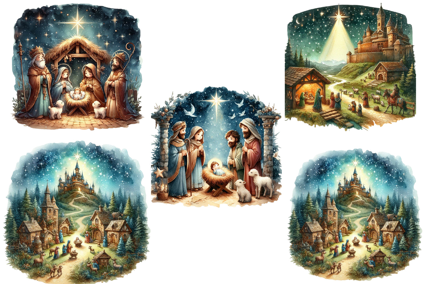 Christmas Chibi Nativity PNG Clipart Bundle | Cute Holy Family, Baby Jesus, Three Kings, Shepherds & Christmas Nativity Designs