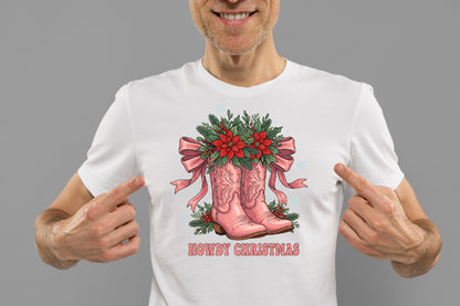 Pink Cowgirl Christmas Boots Howdy Christmas PNG