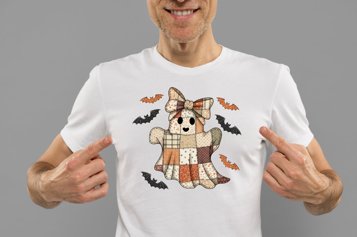 Patchwork Halloween Ghost Bat PNG Cute Autumn Witch