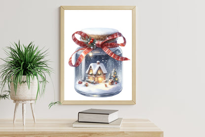 Christmas Jar PNG Bundle | Watercolor Christmas Jar, Winter Snow Globe Jar & Cozy Holiday Village Clipart