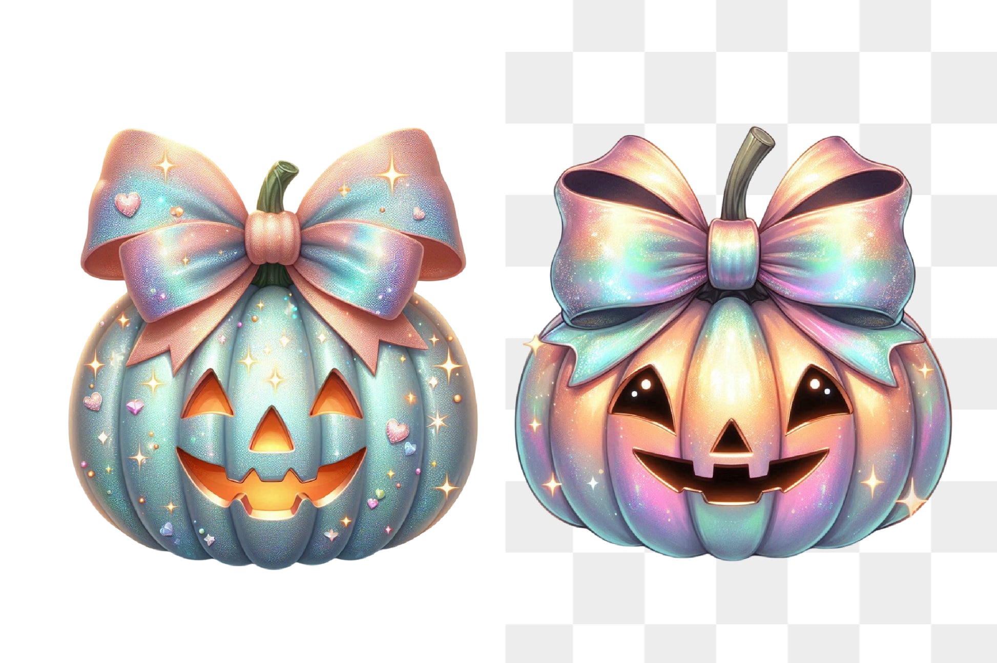 Rainbow Glitter Halloween Pumpkin PNG Cute Jack O Lantern Bow Sublimation