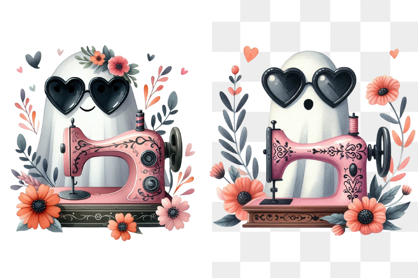 Cute Sewing Ghost PNG Pink Sewing Machine Floral Seamstress Sublimation