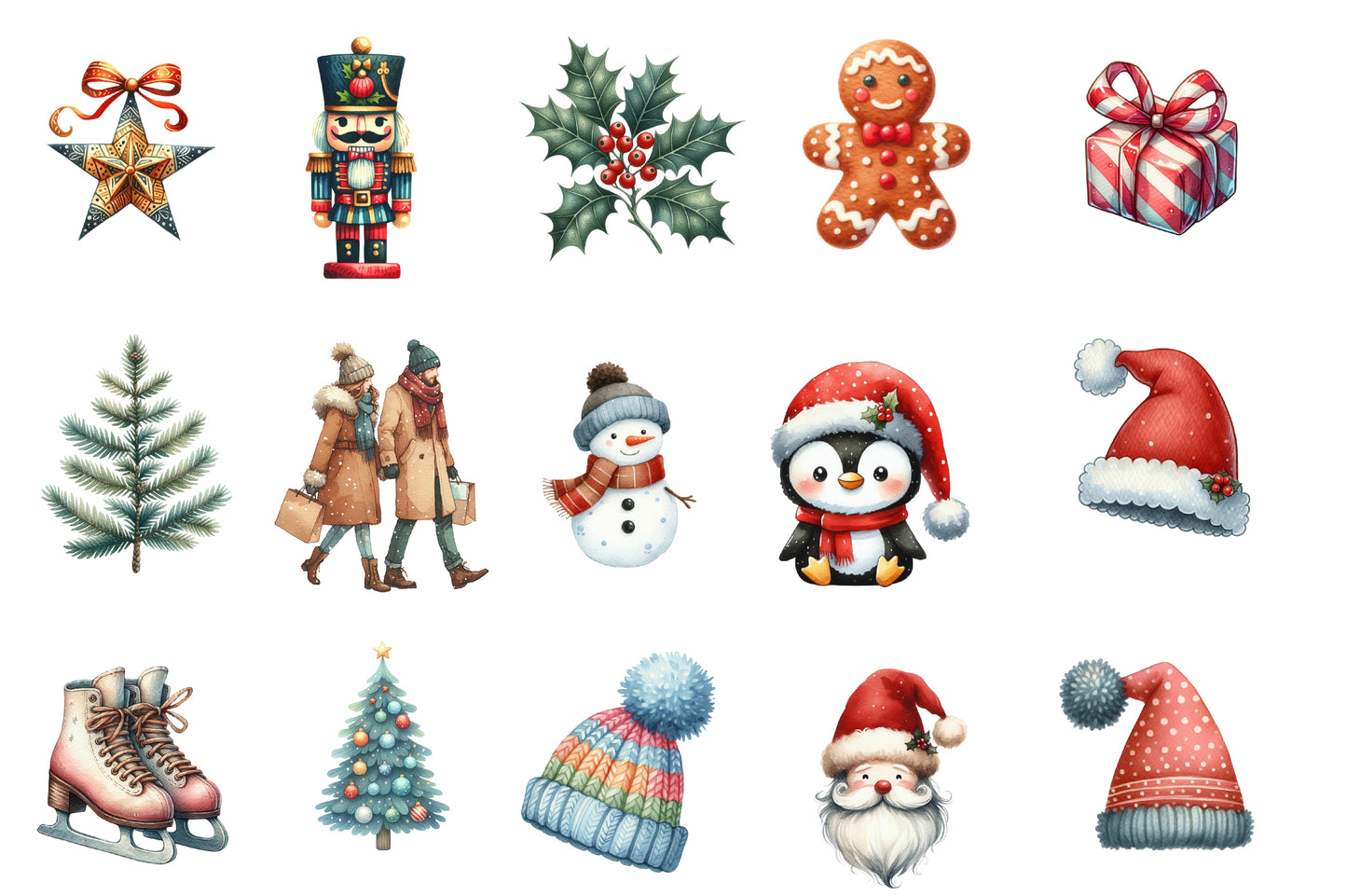 Christmas Clipart Sublimation PNG Bundle | Watercolor Holiday Clipart | Festive Christmas Sublimation Designs