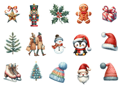 Christmas Clipart Sublimation PNG Bundle | Watercolor Holiday Clipart | Festive Christmas Sublimation Designs