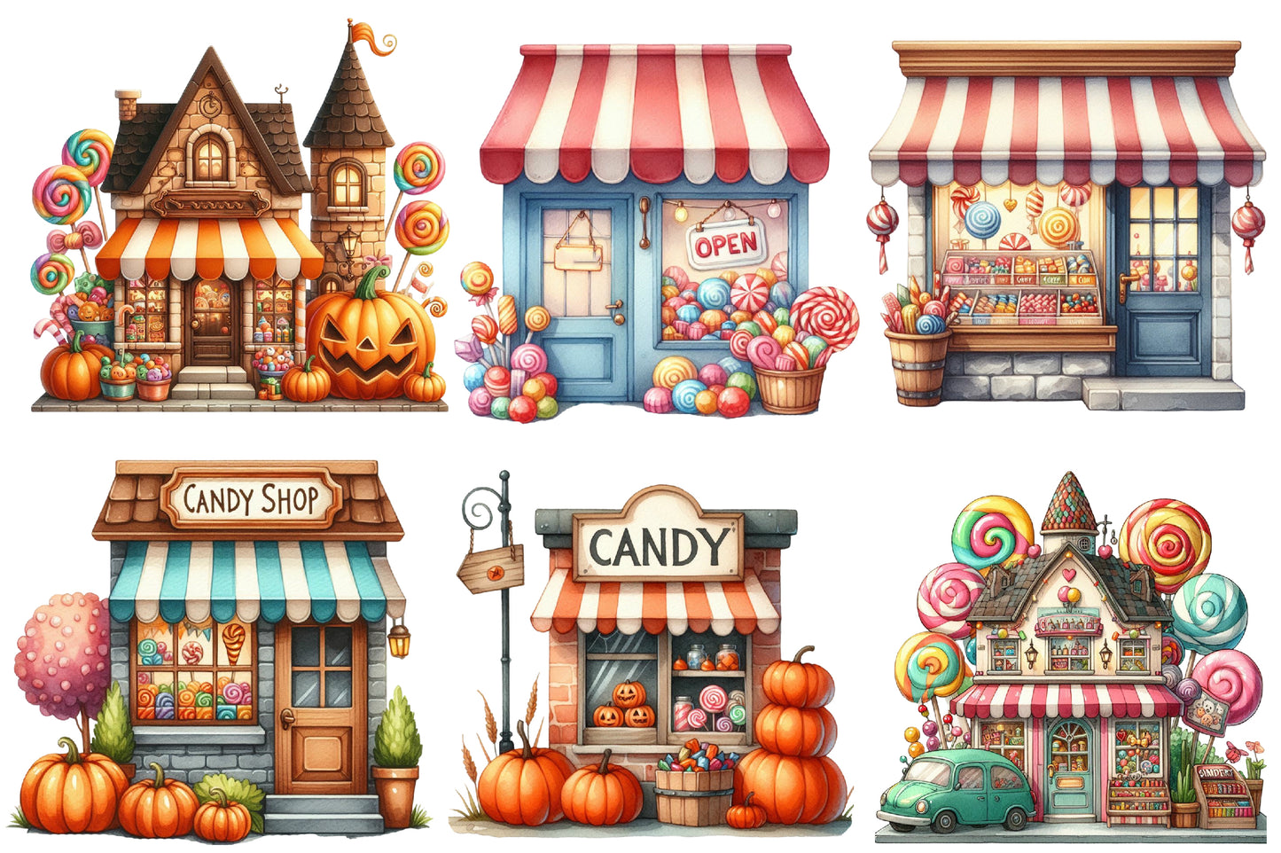 Halloween Candy Shop Clipart PNG Bundle | Cute Candy Store PNG, Halloween Shop Clipart