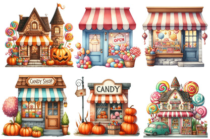 Halloween Candy Shop Clipart PNG Bundle | Cute Candy Store PNG, Halloween Shop Clipart