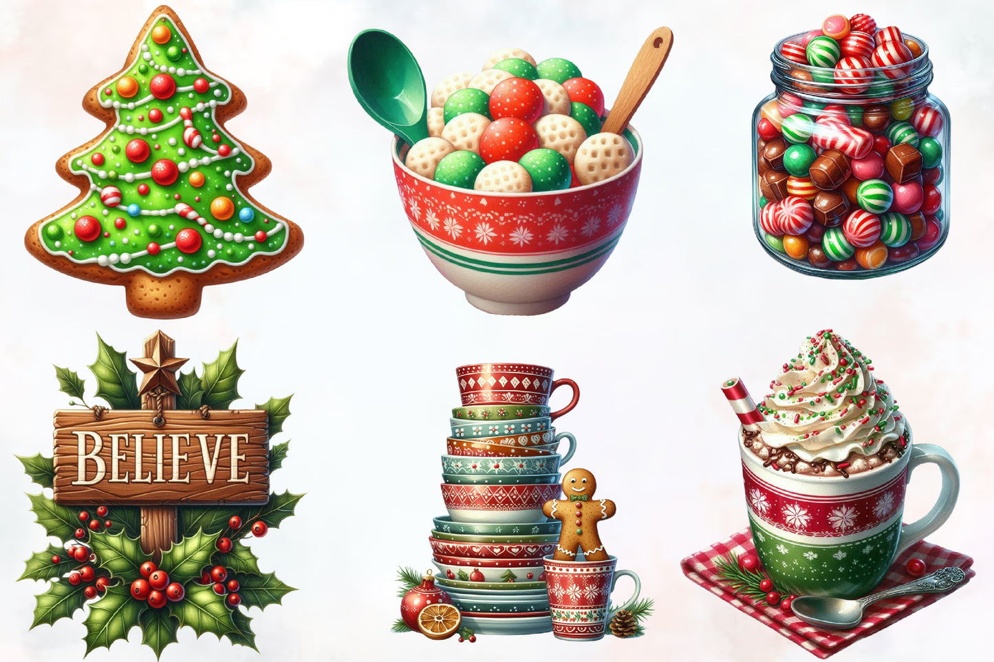 Watercolor Christmas Food Clipart PNG Bundle | Holiday Baking & Sweets